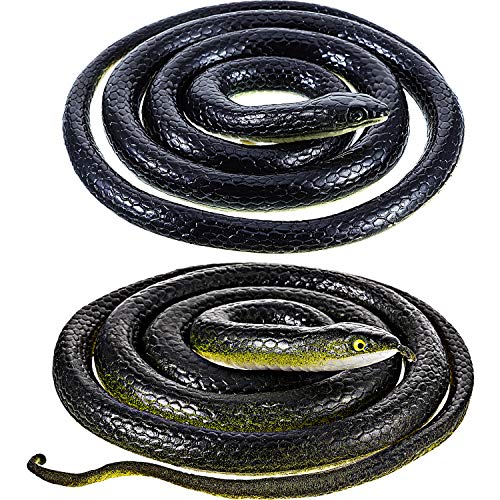 2 Pieces Large Rubber Snakes Realistic Fake Snakes 51 Inches and 47 Inches Black Mamba Snakes Toys to Keep Birds Away or Halloween Decorations
