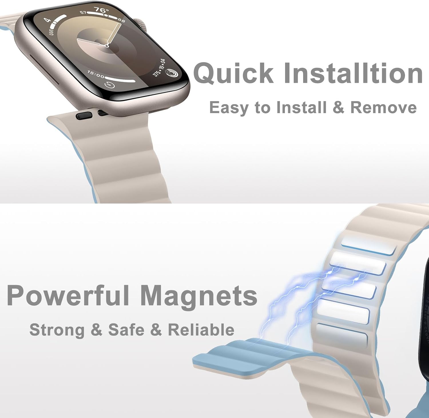 HITZEE Compatible with Apple Watch Band 49/46/45/44/42/41/40/38mm, Soft Silicone Magnetic Bands Strap Compatible for iWatch Ultra 3/2/1 SE3/2/1 Series 11 10 9 8 7-1 (38/40/41/42, Starlight/Blue) - Image 3