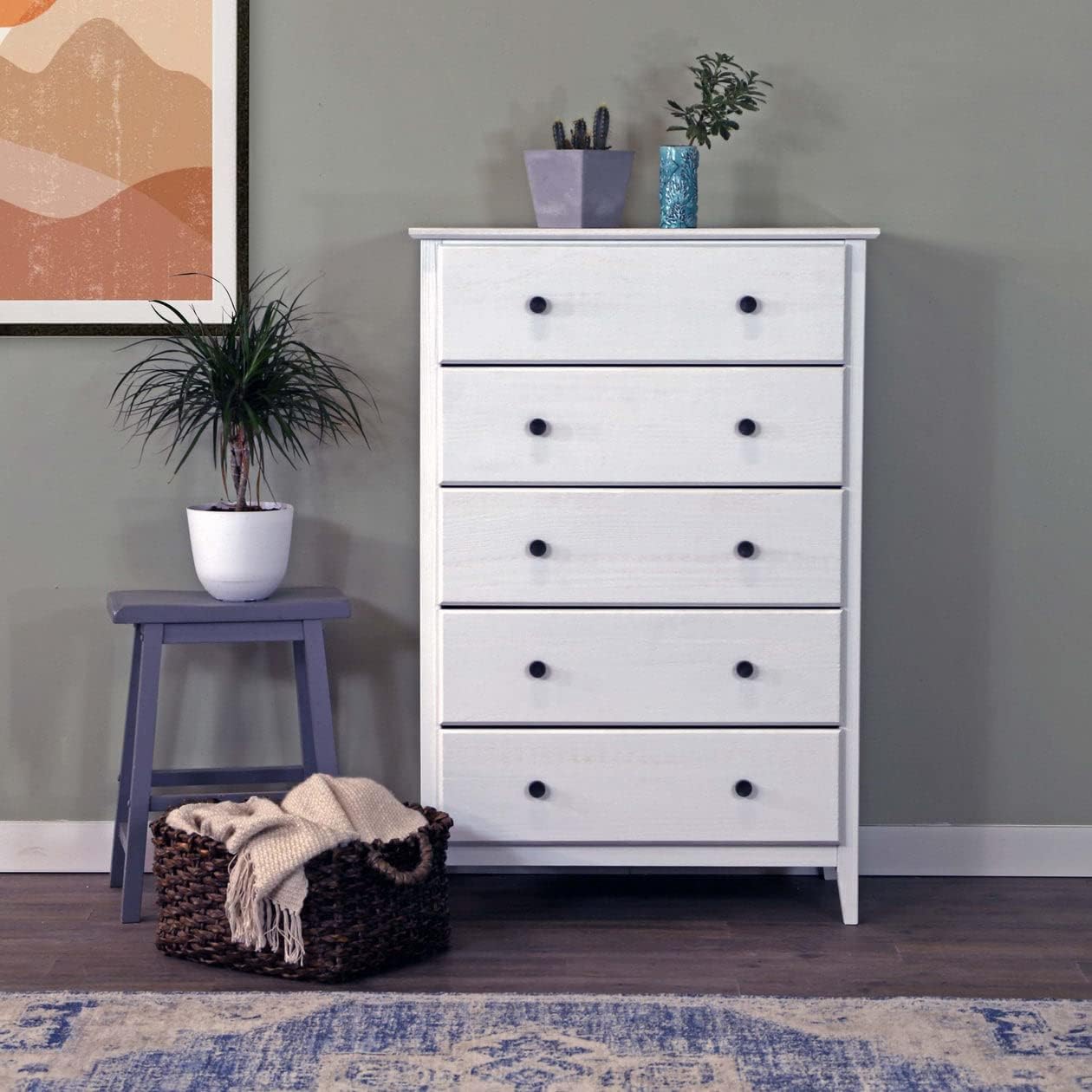 Greenport 5-Drawer Chest, Solid Wood with Brushed White Finish