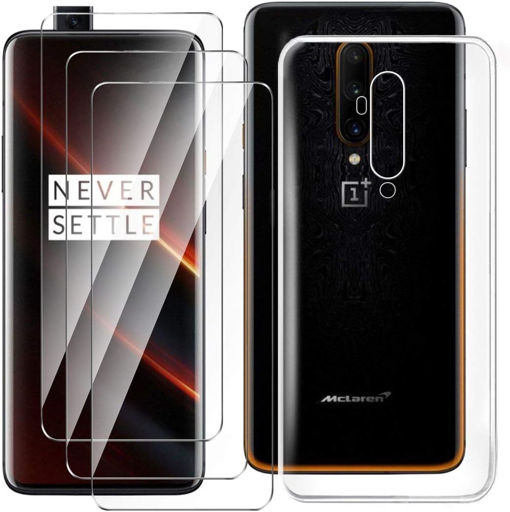 HYMY Case Cover + 3X Tempered Film for Oneplus 7T Pro - Transparent TPU Soft Silicone Protection Gel Fashion Skin back Shell Screen Protector for Oneplus 7T Pro (6.67")- -Clear