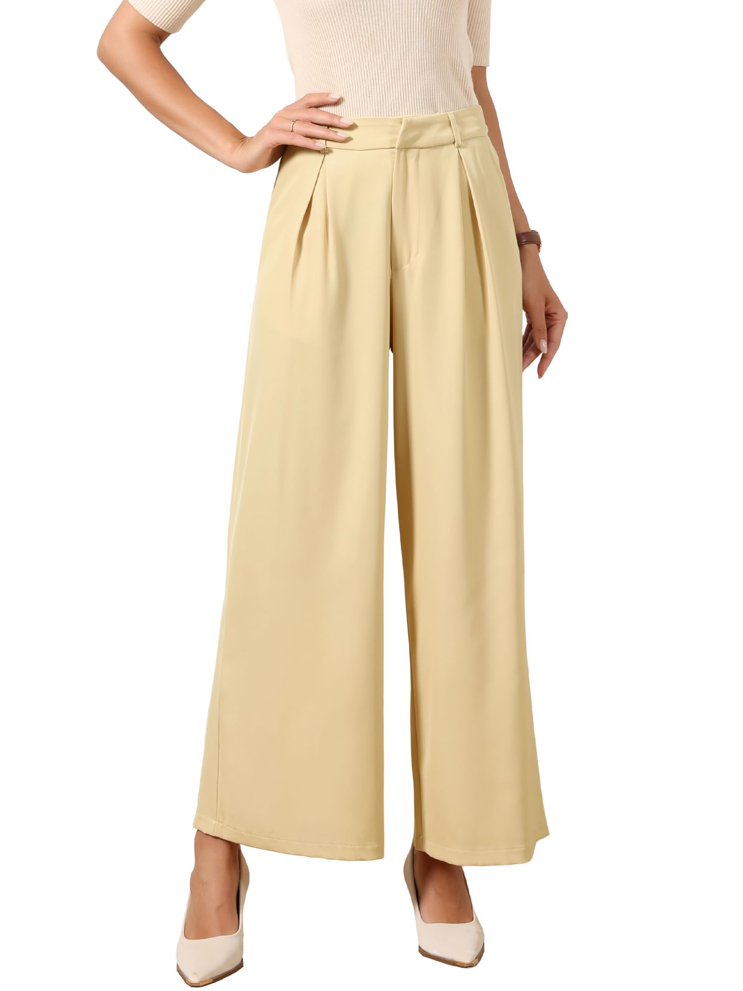 Allegra K Wide Leg Pants for Womens High Waisted Business Office Work Palazzo Pants with Pockets