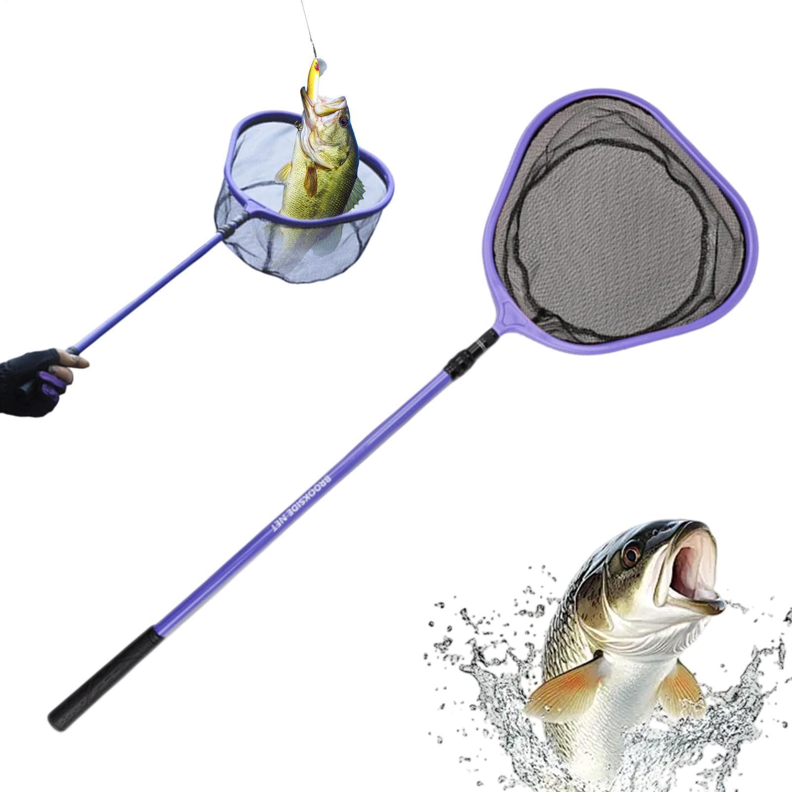 Guadino da pesca Attrezzatura Telescopica a Rete a Maglie con Lenza | Retino da Bass per Kayak, Barca, Stagno, Lago, Acqua Salata, Trota, Persico Trota e Pesce Gatto