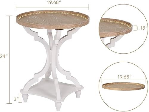 Miniatura 18 de Wnutrees Mesa auxiliar redonda de estilo granja, mesitas de noche rústicas para sala de estar, bandeja de madera, acabado artesanal, juego de 2,