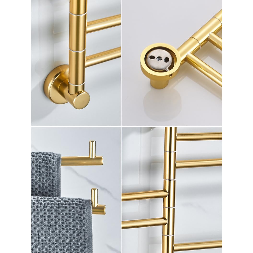 Toallero de baño Moderno Dorado con Barra giratoria, Perchero de baño de 4 Barras con Brazo Plegable Giratorio para Montaje en Pared, Barra giratoria Que Ahorra Espacio para L28cm-
