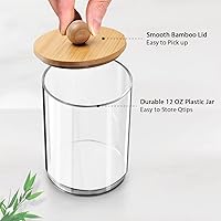 Vista 4 de Amolliar Paquete de 2 dispensadores Qtip con tapas de bambú, tarro de plástico transparente de 12 onzas para almacenamiento organizador