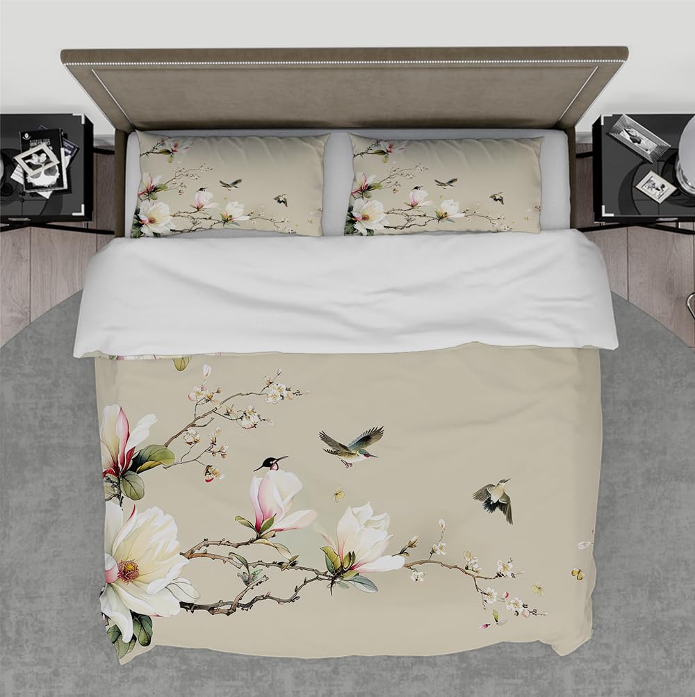 Couverture couette fleur magnolia en microfibre haut de gamme beige 200x200