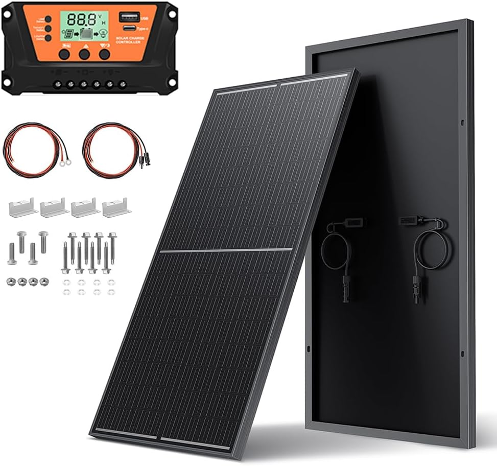 200 Watt Solar Panels Kit, 30A PWM Charge Controller 12V 200W Solar Kit System, Monocrystalline PV Module for RV Home Rooftop Camping Boats Trailer Vehicle Shed Off-Grid System (200W, Single Panel)