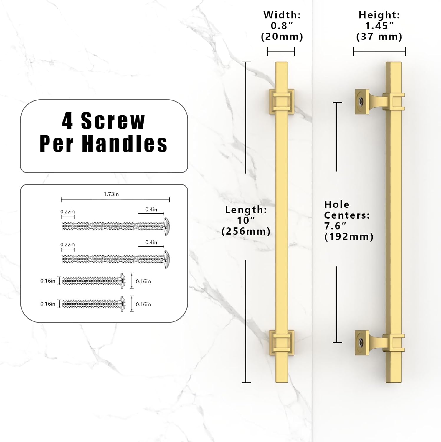 10 Pack Brushed Gold Cabinet Pulls 7.5 Inch(192mm) Kitchen Cabinet Handles Drawer Pulls