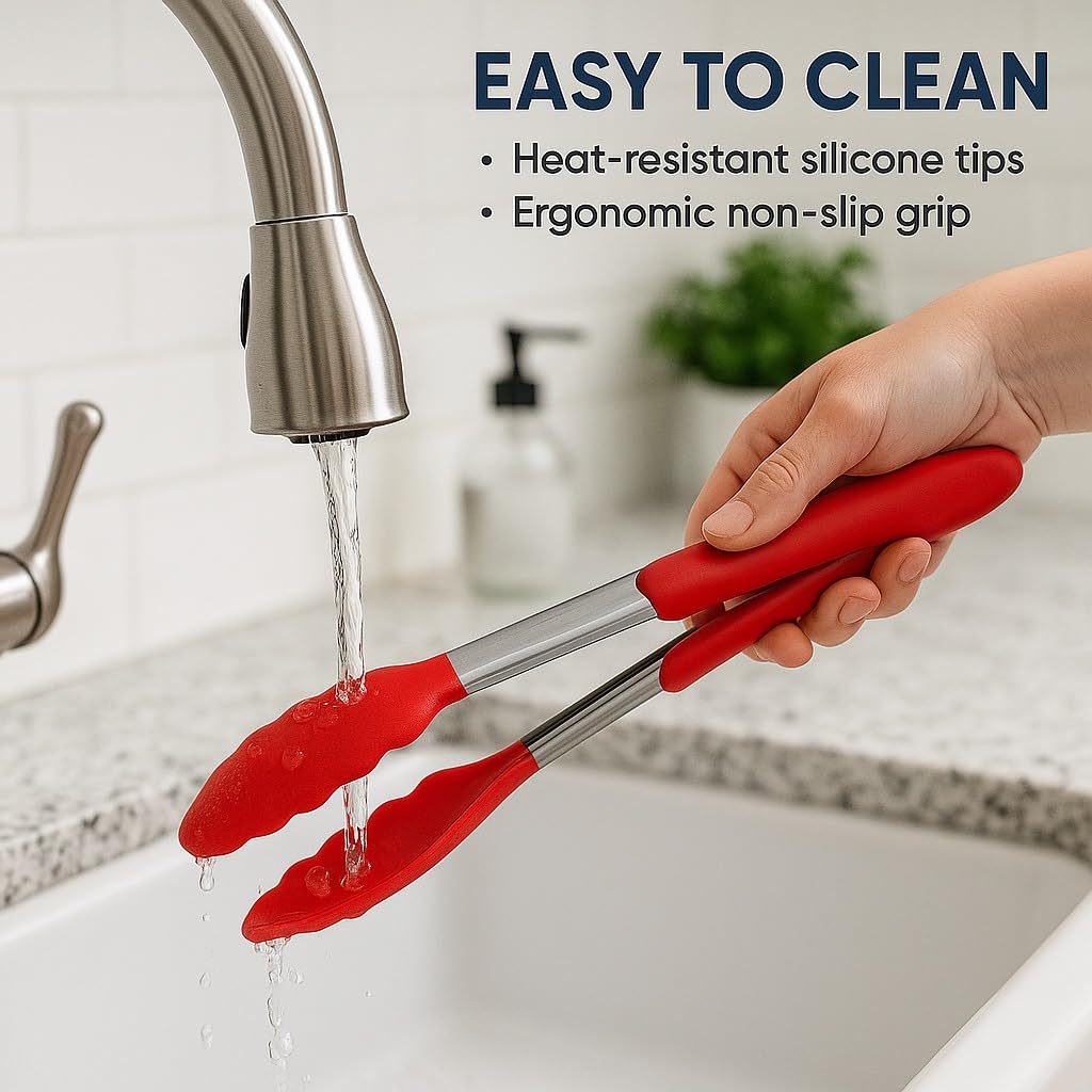 9" Nylon Kitchen Tongs Heat Resistant Non Slip Grips Stainless Steel Locking Serving Tongs for Cooking BBQ Frying Salad Pasta Baking Grilling Food Tong Utensil Dishwasher Safe Easy Control Green — view 4