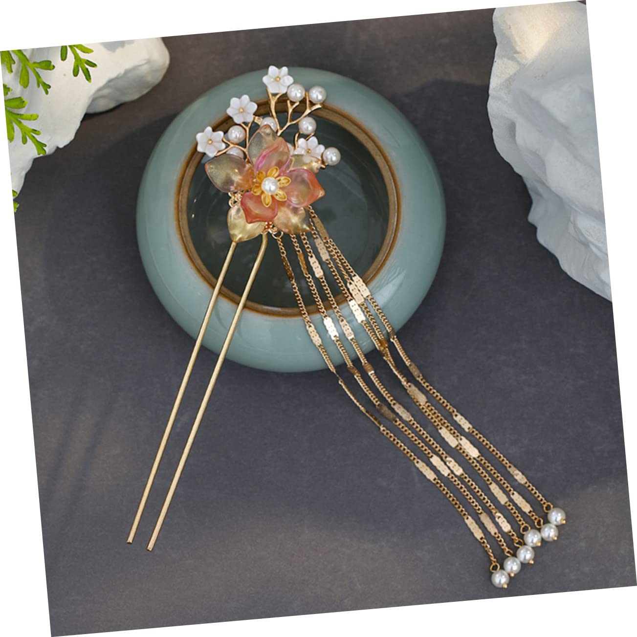 minkissy Hanfu - 5 forcine per capelli cinesi da sposa, con perle e fiori, fermagli per capelli da donna, stile retrò, per sposa, copricapo con nappa, forcina per capelli da ragazza