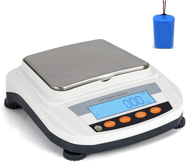 Bonvoisin Lab Scale Rechargeable Electronic Balance with Lithium Battery - 17 Units Available - LCD Display with Blue Backlit (3000g, 0.01g)