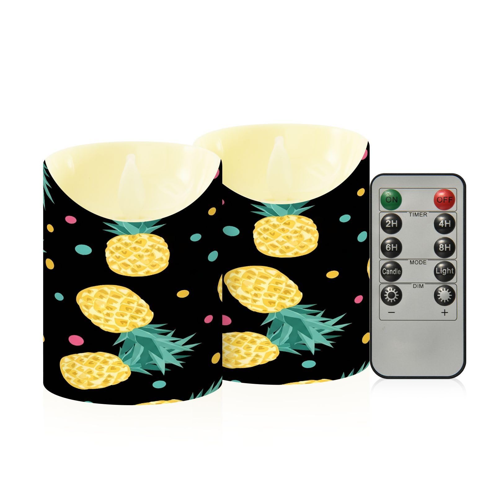 Cgiub Pineapple Flameless Candles with Timer 2pcs Battery Operated Flickering Flameless LED Pillar Candles for Holiday Home Wedding Fireplace Decor
