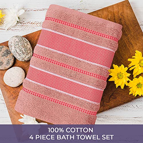 Ashley Mills Bath Towels Set Of 4 Embroidered - Super Soft Cotton Towels For Bathroom | Quick Dry Bathroom Towels, Highly Absorbent Spa Hotel Towels For Bathroom | Bath Towels 27X54 - Pink #TOP1