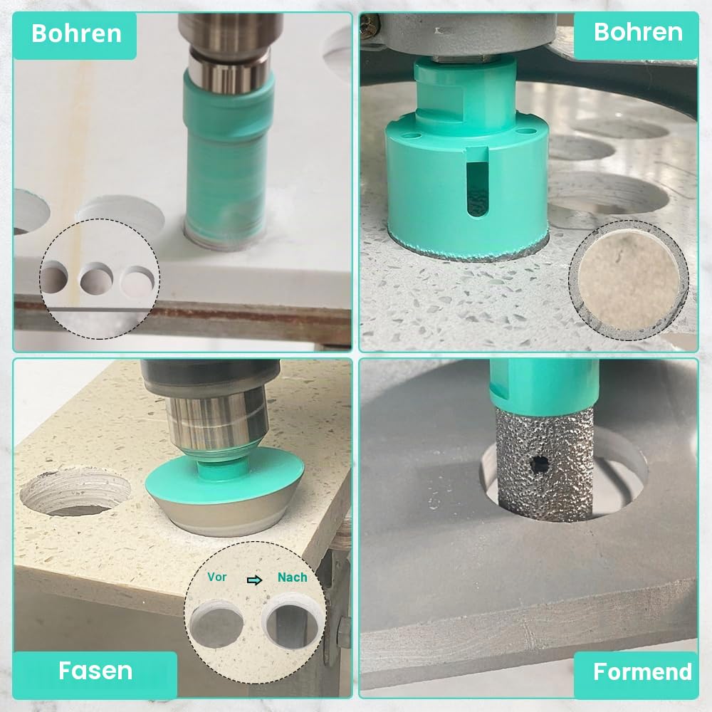Diamant Fliesenbohrer Bohrkrone Kit - 12pcs (6/6/8/20/35/50/68/100mm+20mm Diamant Fingerfräser+50mm Fasenfräser+SDS/HEX Adapter) Für Porzellan Keramik Fliesen Marmor Granit, M14-Gewinde