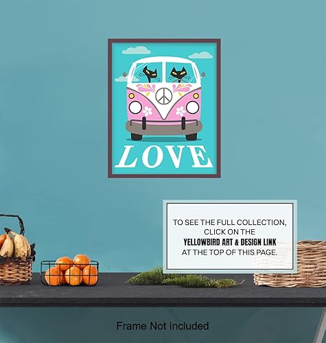 Miniatura 7 de Hippie decoration Cat Wall Art - Boho-chic Cat Lover Wall Decor - Retro style Love Decor - Mid-century modern 60s 70s Artwork Couples Gift - VW Bus