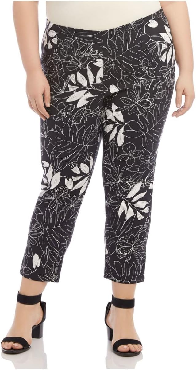 Karen Kane Womens Black Stretch Fitted Darted Pull On Floral Cropped Pants Plus 2X