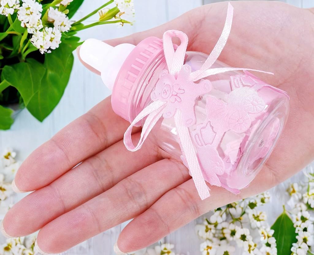 24 Pezzi Biberon Portaconfetti Vasetto Caramelle, Caramella Bomboniere Bottiglia, Favori di Nozze Forma di Bambino Bottiglina, Baby Shower Battesimo Bottigliette Regali Decorazione (rosa)