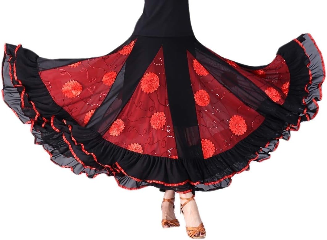 CISMARK Elegant Ballroom Dancing Latin Dance Party Long Swing Race Skirt