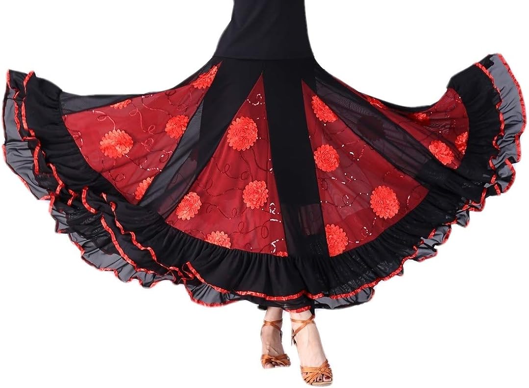 CISMARK Elegant 3D Long Swing Ballroom Latin Dance Skirt for Girls Yellow One Size : Clothing, Shoes & Jewelry