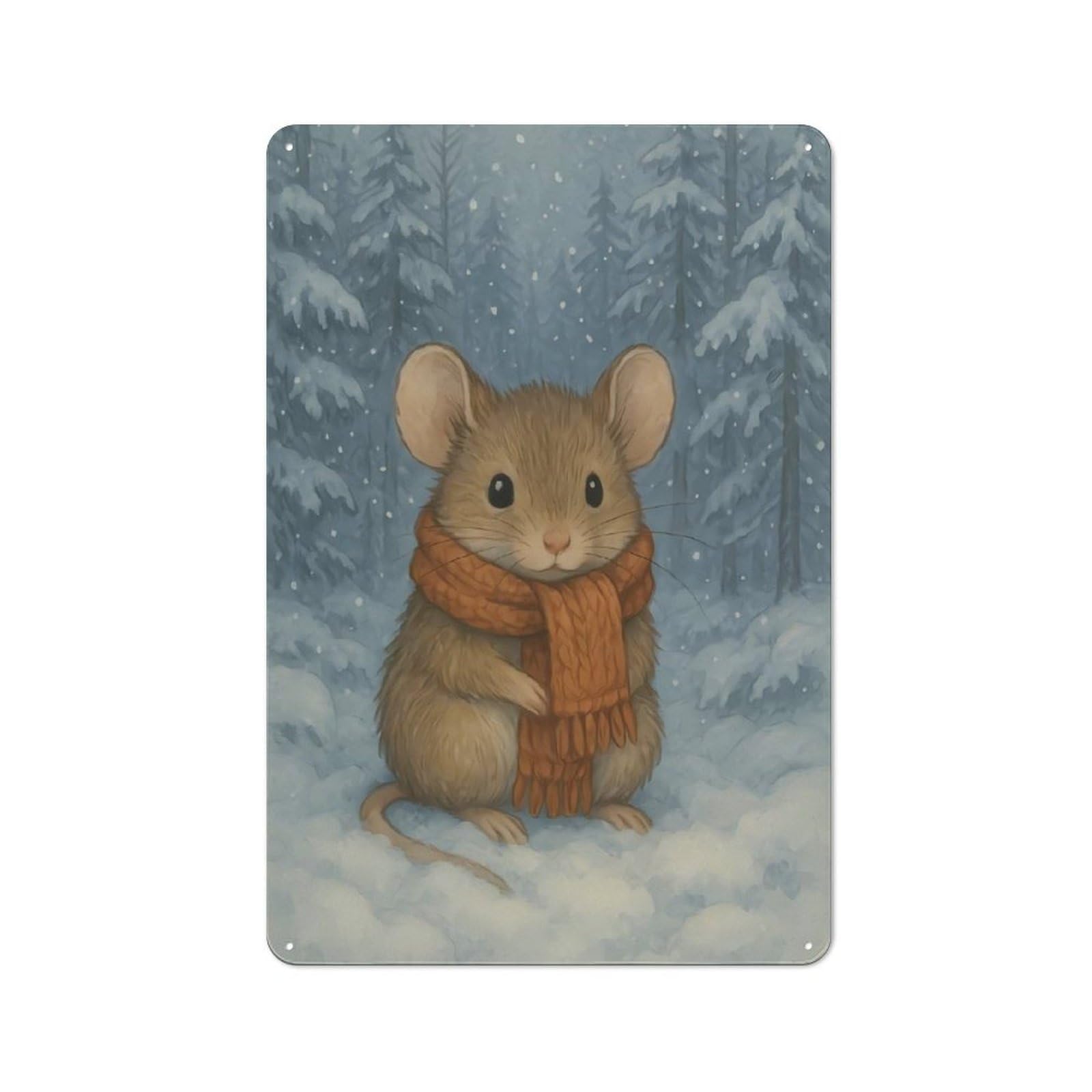 Junmoney Mouse In Winter Scarf Bistro Style Decorative Metal Plaque 30X20cm, Bistro Wall Plaque For Tea Room, Shop Wall Or Breakfast Area