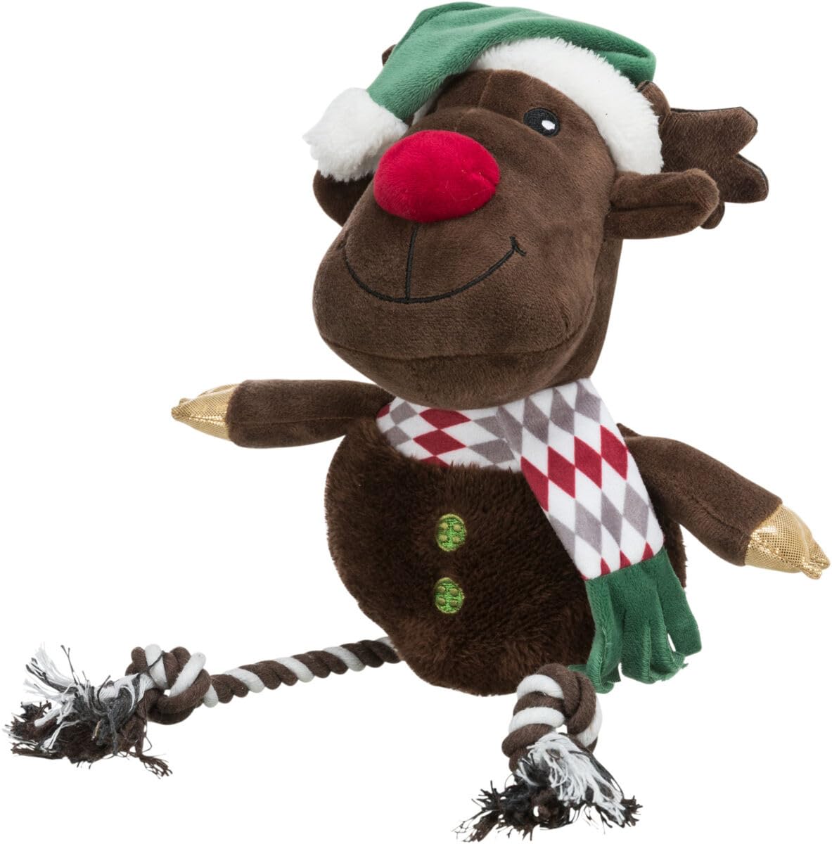 Trixie Christmas Plush Dog Toys with Rope and Squeaker (Reindeer 49cm)