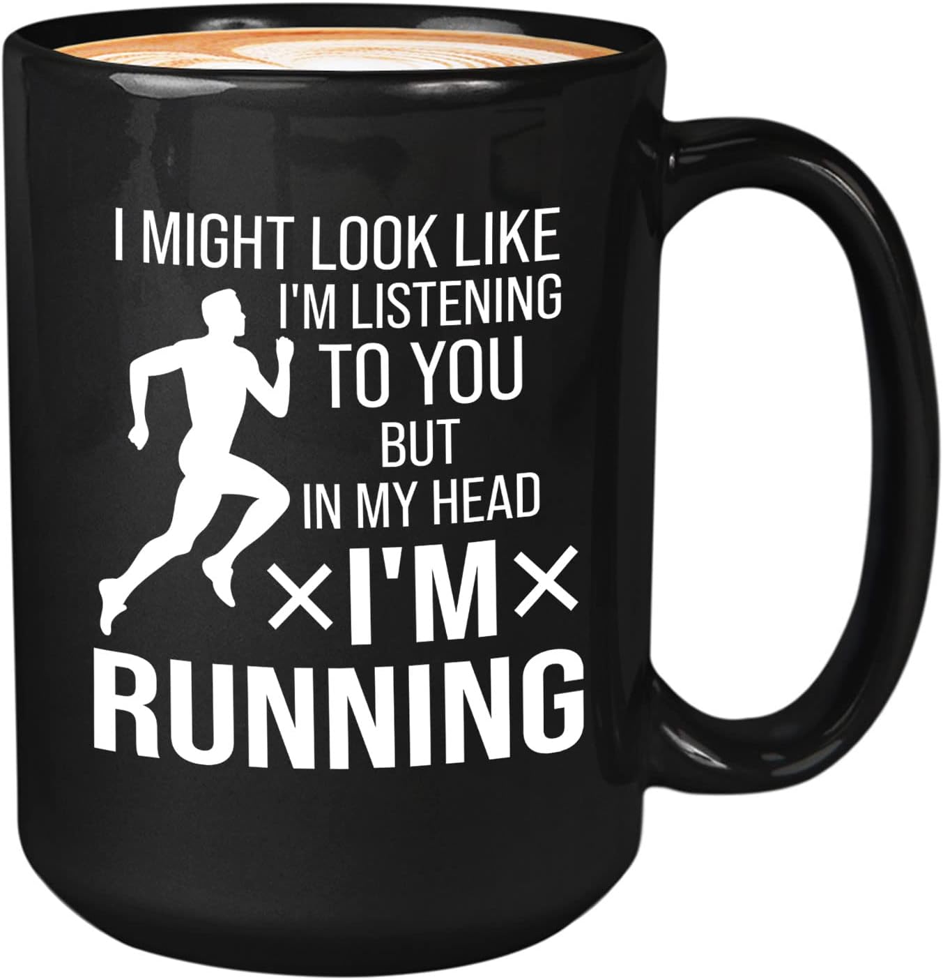 Runner Coffee Mug 15oz Black - In My Head I'm Running - Runner Running Marathon Running Buddy Cross Country Trail Running