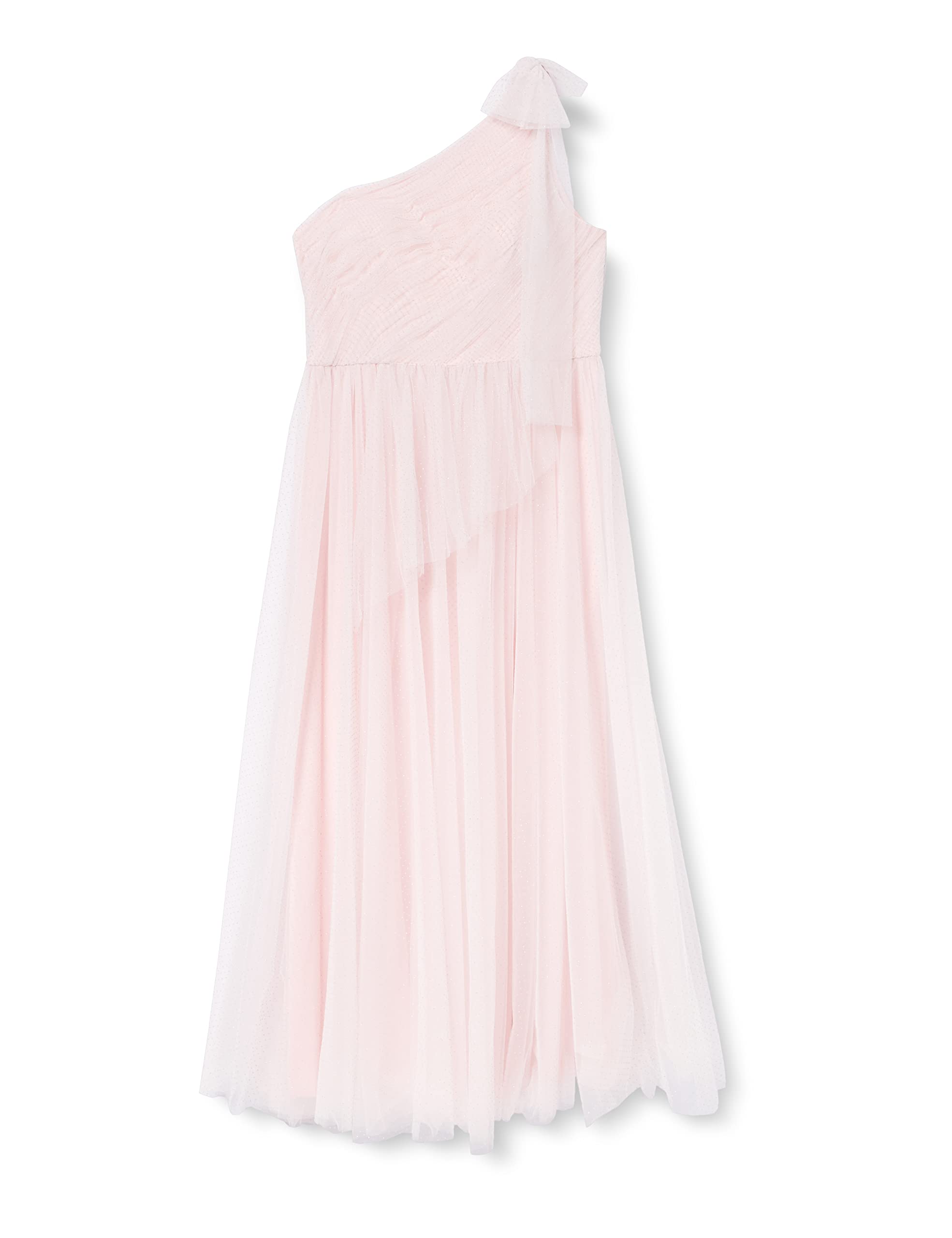Gina Bacconi Women's Spot Tulle Shoulder Bow Maxi Dress Cocktail, Pink, 10