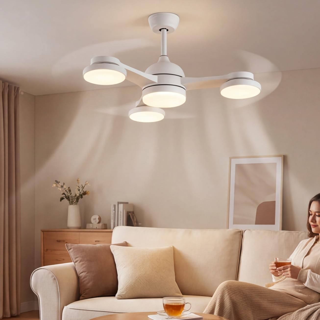 Ventilateur Plafond LED Dimmable 3 Pales Silencieux avec Télécommande pour