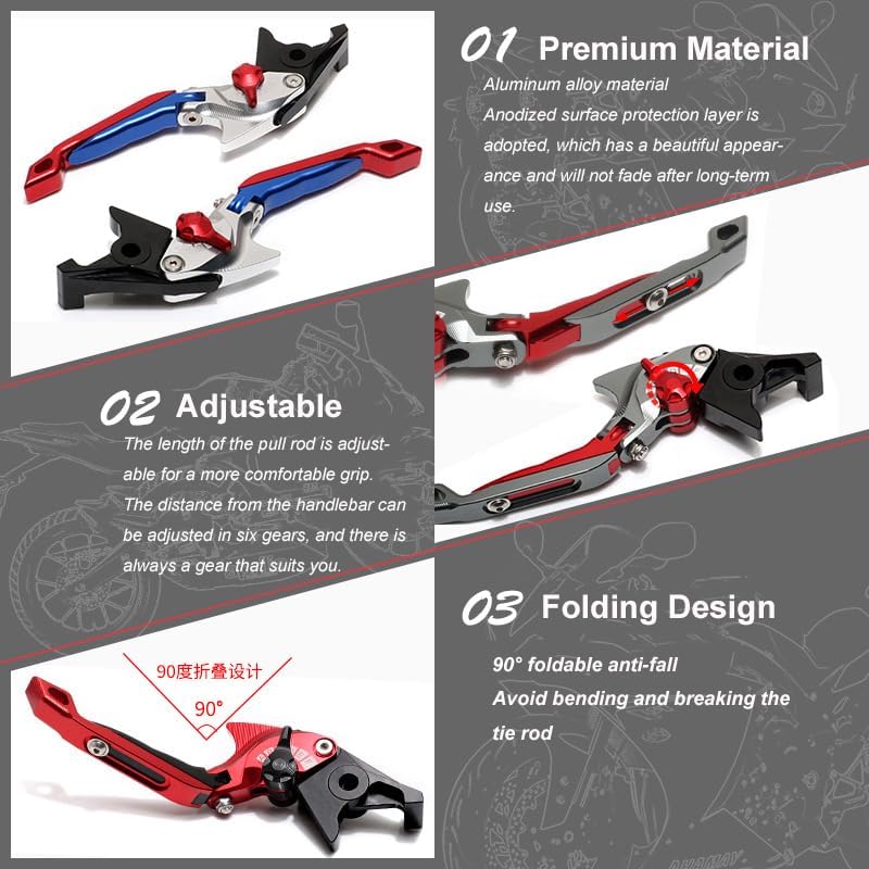 Miniatura 3 de Brake Clutch Levers for Y-amaha XTZ125 2014-2018 CNC Aluminum Adjustable Foldable Extending Shark Brake Clutch Levers