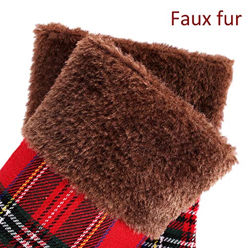 Partybus Mini Christmas Stockings 9 Inch 12 Pack, Small Rustic Plaid Xmas Decorations with Faux Fur Cuff, Bulk Gift Card Holders Treat Bags for Family Dog Cat - Thumbnail 7