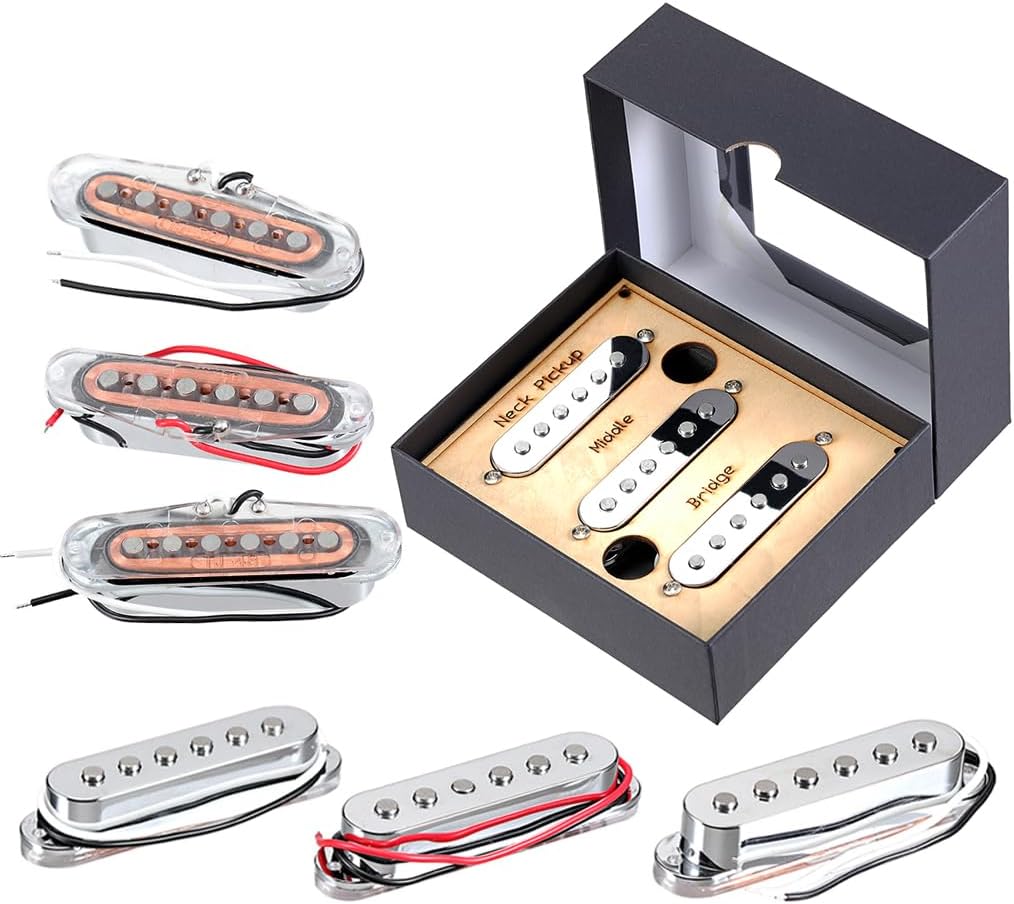 Alnico 5 Pickup Set Single Coil Guitar SSS Pickup Neck/Middle/Bridge Pickups for Stratocaster Electric Guitar Replacement Part Silver