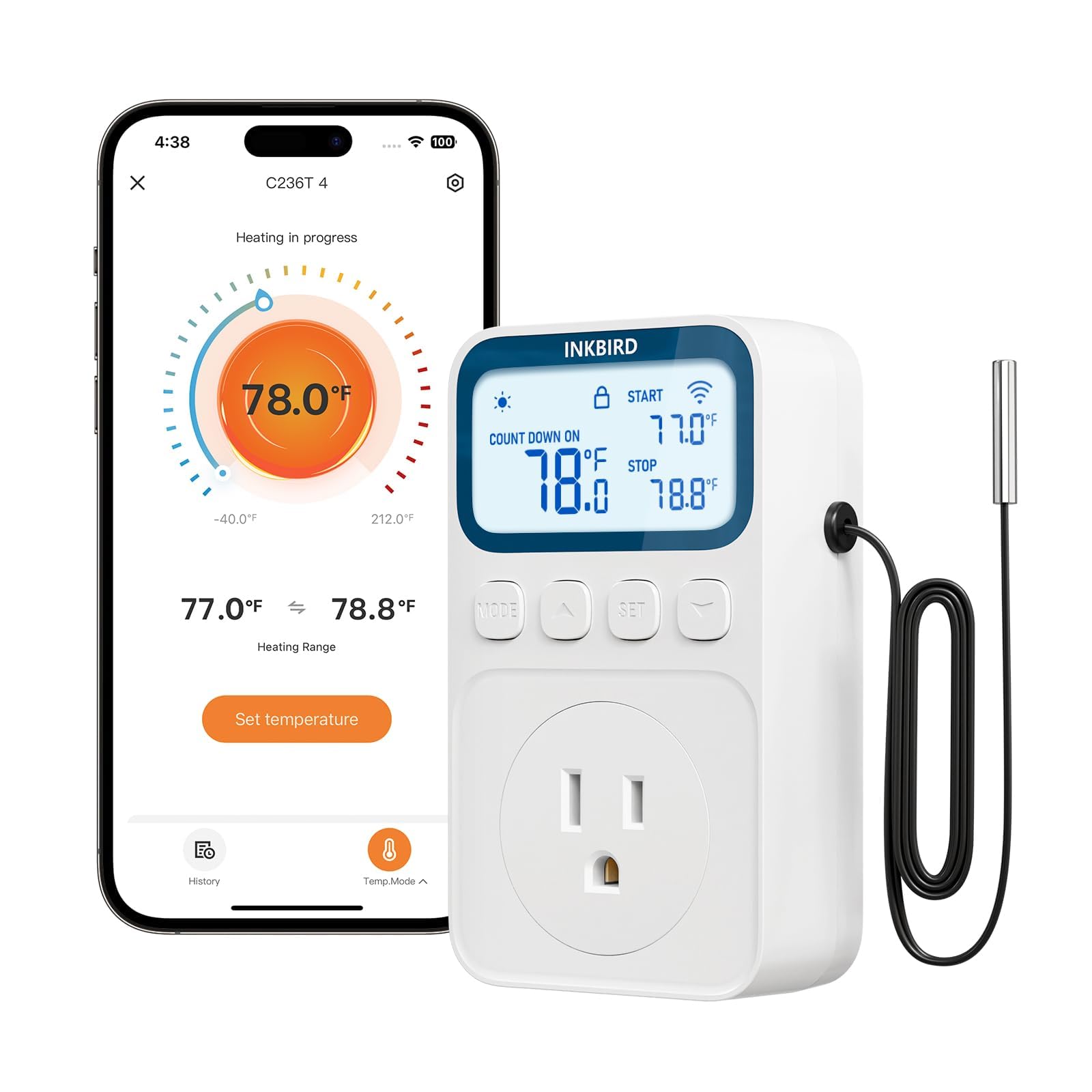 INKBIRD Plug in Thermostat WiFi 1800W 15A Heating Cooling Timer Countdown Mode