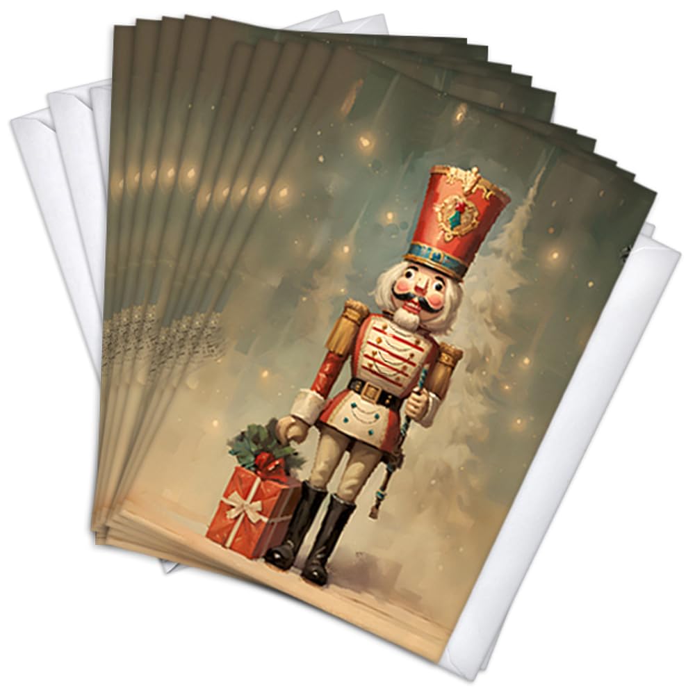 Wright Home & Gift Vintage Nutcracker Traditional Holiday Greeting Cards | 10 Pack Bulk Set + 10 Envelopes (4x6)