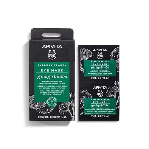 APIVITA Express Beauty - Máscara de ojos Ginkgo Biloba | Cuidado refrescante para ojeras e hinchazón, (12 x 2 mL / 12 x 0.07 oz), 12 máscaras