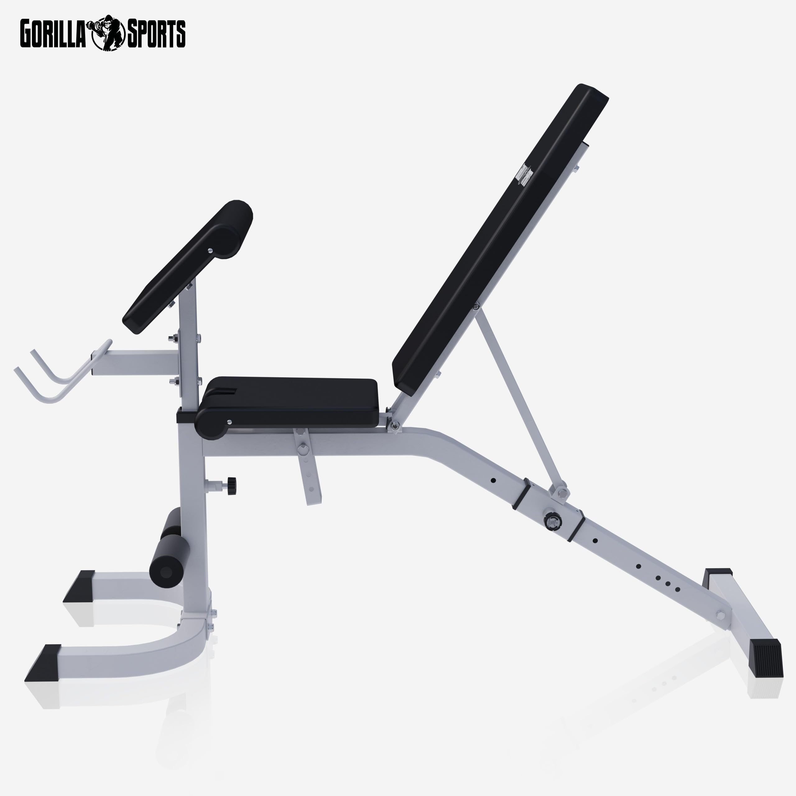 GORILLA SPORTS® Panca Palestra - Multifunzione, Regolabile, Piana, Inclinabile, con Supporto Curl per Braccia, Nero - Panca Pesi Inclinata, Allenamento a Casa, Addominali, Home Gym
