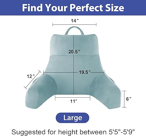 Vista 2 de Almohada de lectura con brazos para adulto, almohada de espalda para cama sentada, almohada de respaldo de espuma viscoelástica triturada con Azul