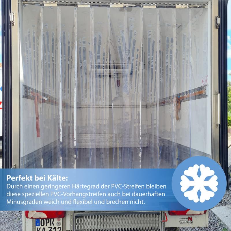 PVC Streifenvorhang 3x300mm KühlhausTransparent Höhe 3,00m x Breite 2,75m, Lamellenvorhang mit Schallschutz bis zu 30db, umweltfreundlicher Stallvorhang, PVC Vorhang recyclebar fertig vormontiert