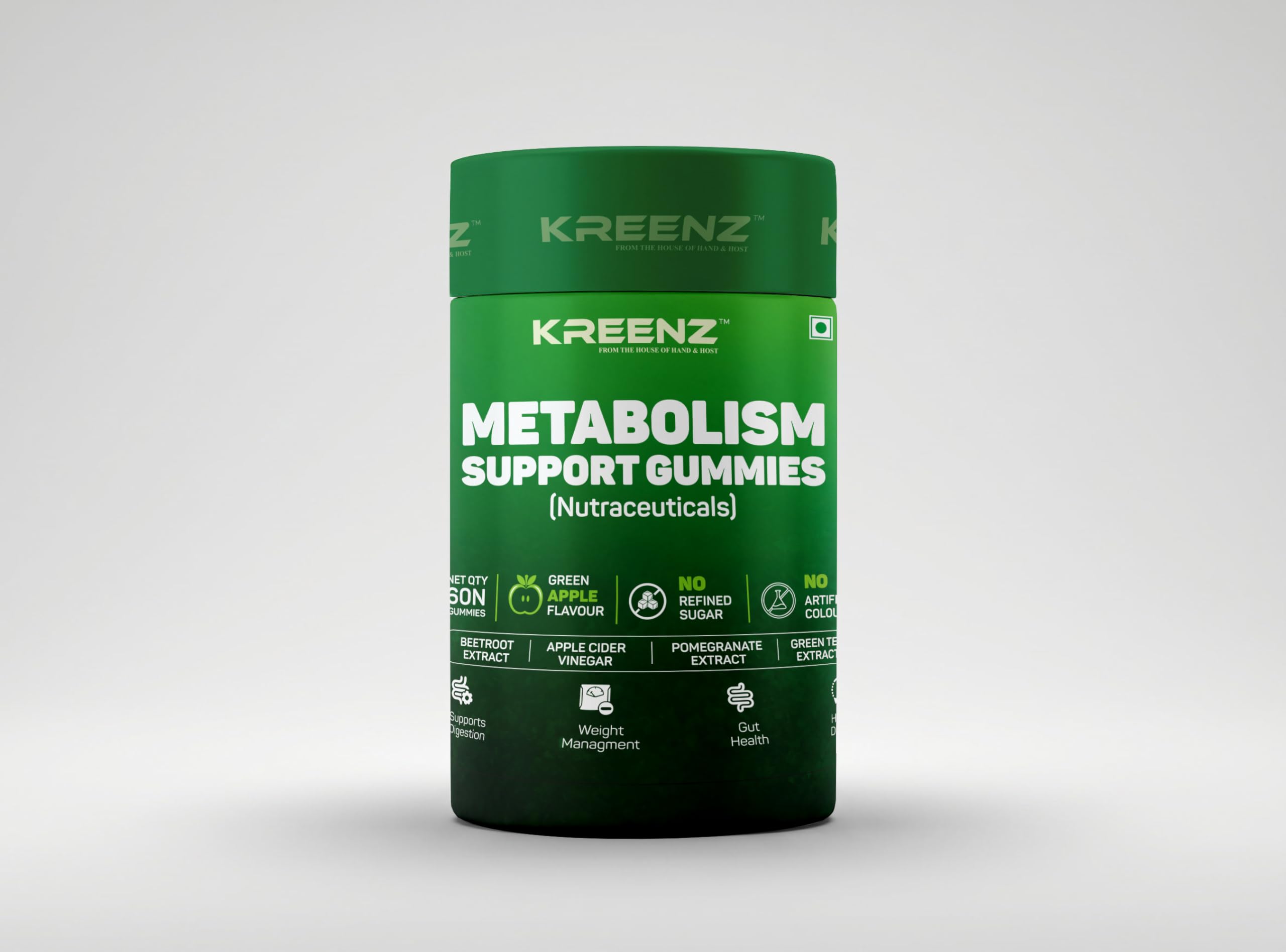Metabolism Support Gummies with Apple Cider Vinegar Blend, Green Tea Extract, Beetroot Extract and Pomegranate Extract, Green Apple Flavour, No Refined Sugar, No Artificial Colours, 60 Gummies-image-14