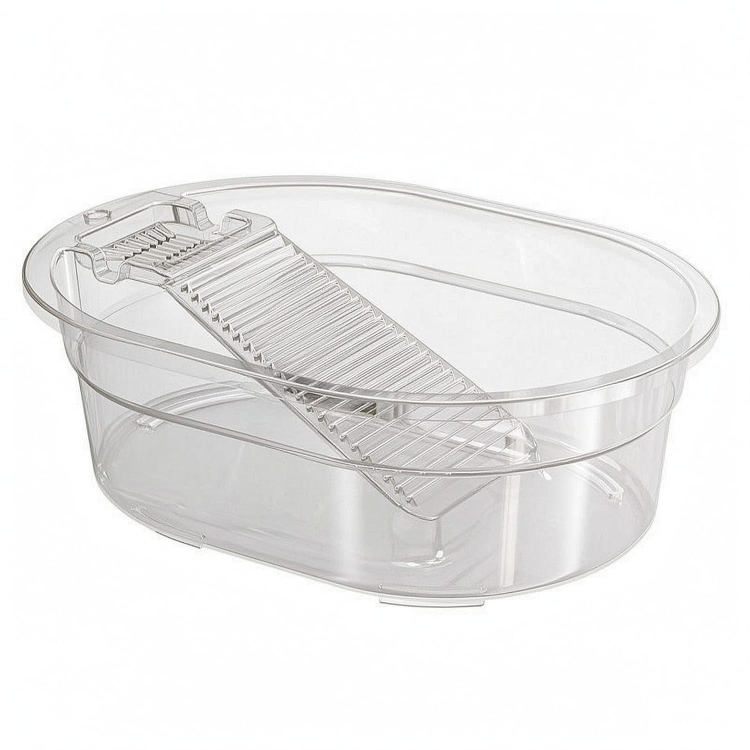 Raised Rim Washboard Tub Oval Shape Laundry Basin Thickened ABS Wash Basin Anti-Slip, Transparent White-image-16