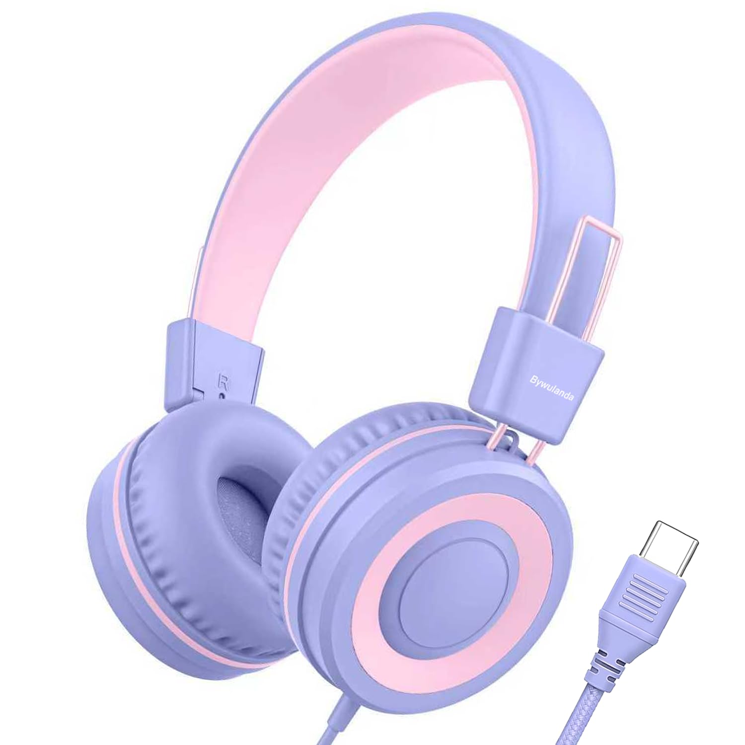 Upgrade USB Type C Kids Headphone for School, 94dB Safe Volume Limited, HD Stereo Sound, Foldable Lightweight On-Ear Headphones for Boys/Girls/Students/Tablet/Travel(Light Purple)-image-30