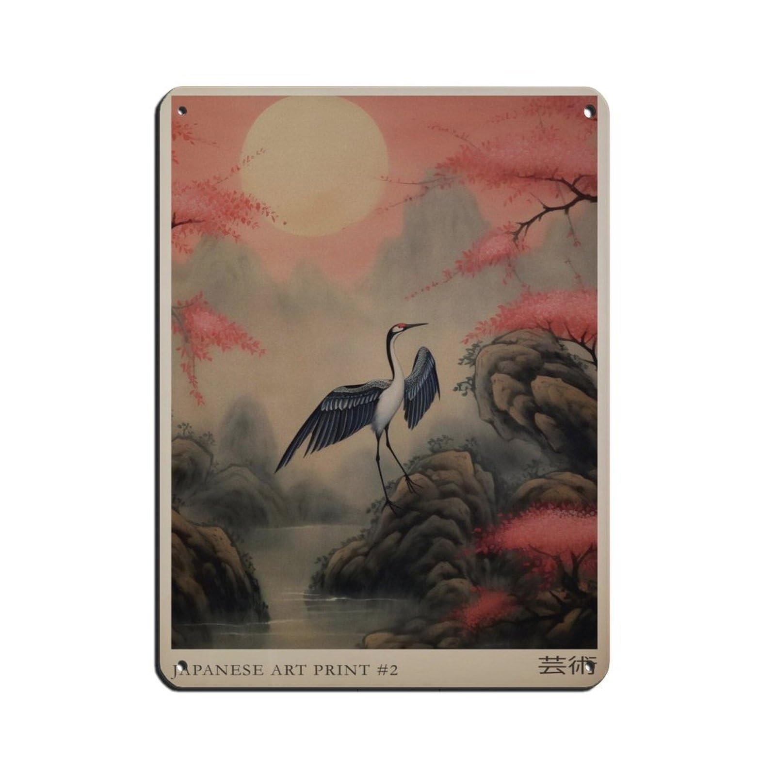 Japanese Crane, Japanese Exhibition Poster Tin Sign Vintage Metal Pub Club Cafe Bar Home Wall Art Decoration Poster Retro 12x16inch(30x40cm)