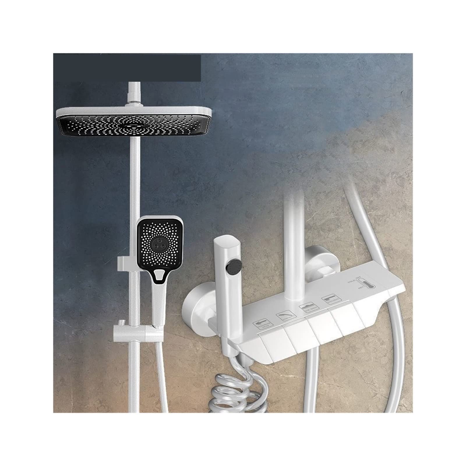 GLJTUO Shower system, Shower system Grey Digital Display Thermostatic Shower Faucet Set Brass Rainfall Bathtub Tap For Bathroom Mixer With Shelf Hydropower,1-White(No Display)