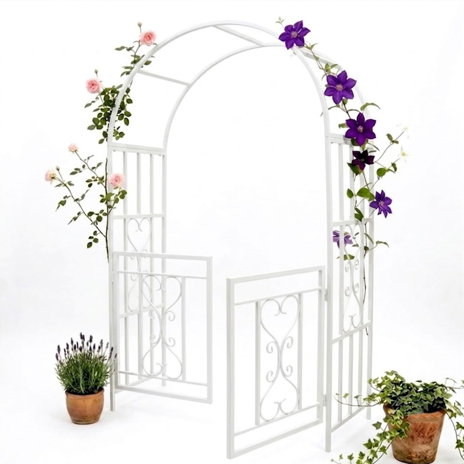 Gartenbogen Aus Metall Mit Tür, Rosenbogen Torbogen Rankhilfe Für Kletterpflanzen, 115x210x52cm Wetterfester Rankgitter Gartenlaube Für Garten Rasen Terrasse Dekor