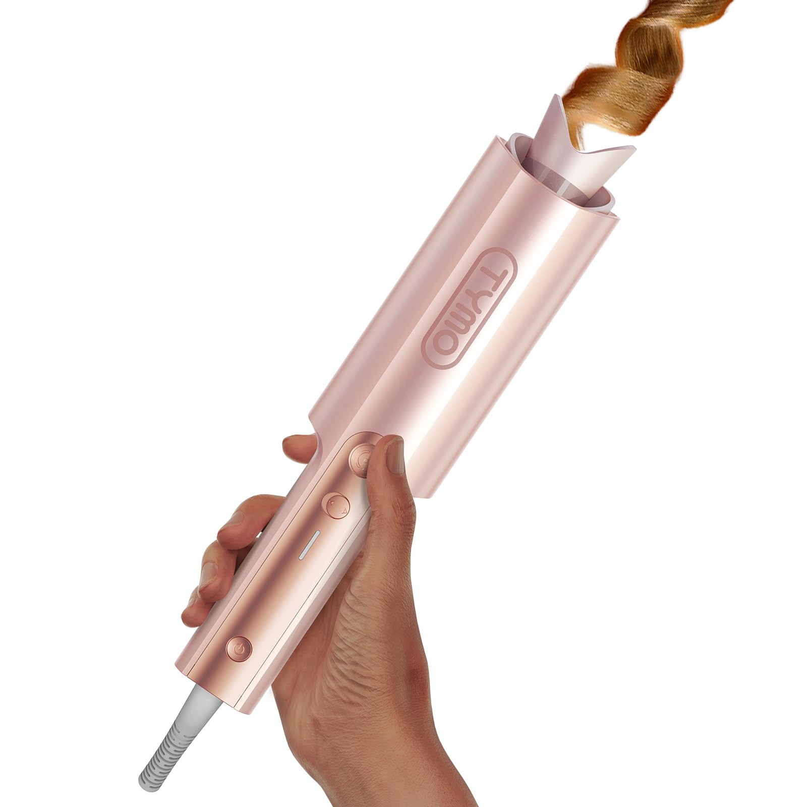 CurlPro Plus Hair Curler Automatic Rotating - Long Barrel Curling Wand for Long Hair, Ceramic Curling Iron for Women, Anti-Scald, Tangle-Free, 600M Ionic, Dual Voltage, UK Plug, Gold Blush, 32 mm