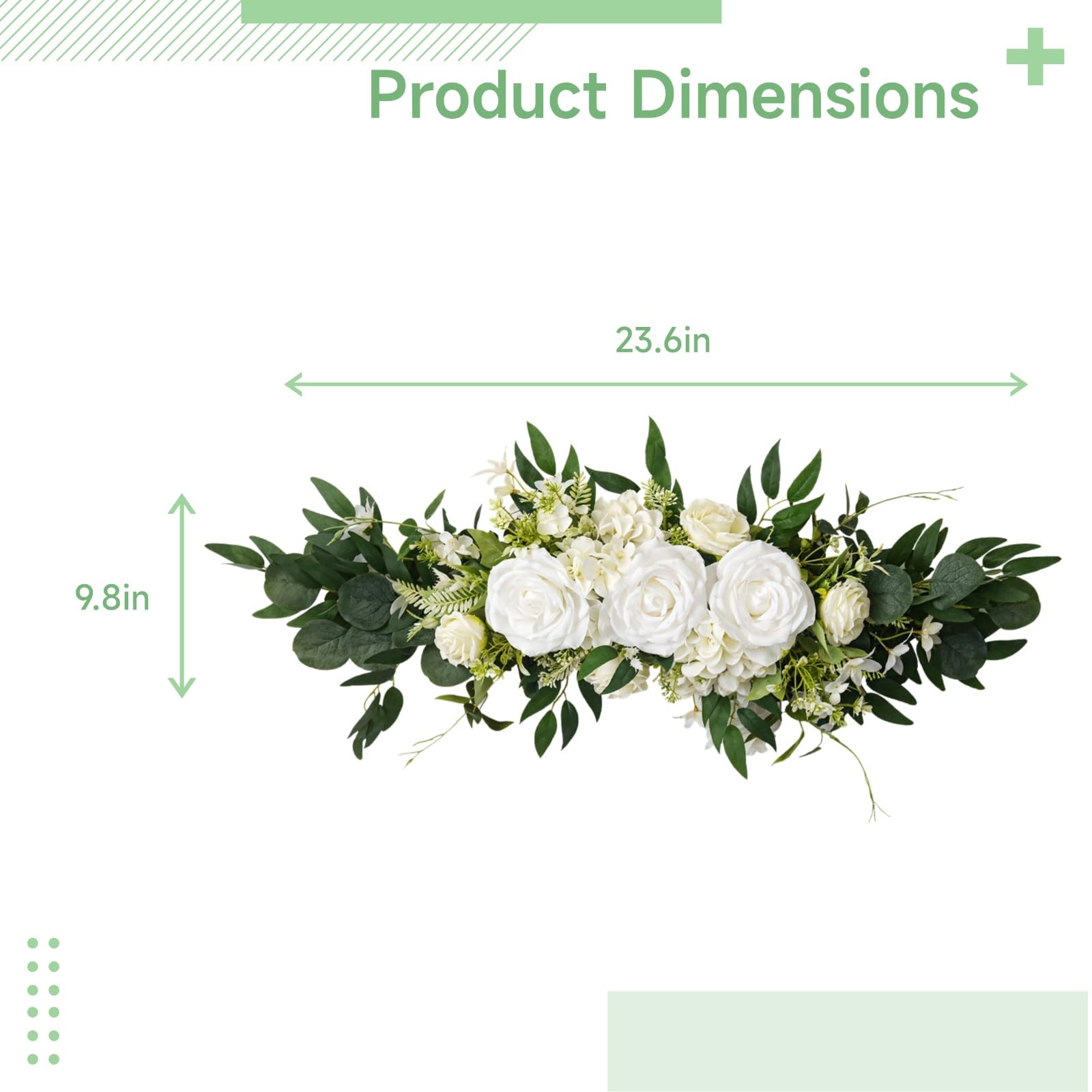Rosenblumen-Girlande, künstliche Blütengirlande für Hochzeit und Wohndekoration, Eukalyptus-Swag für Stuhllehne, Tisch, Spiegel und Tür, weißes Blumenarrangement für besondere Anlässe