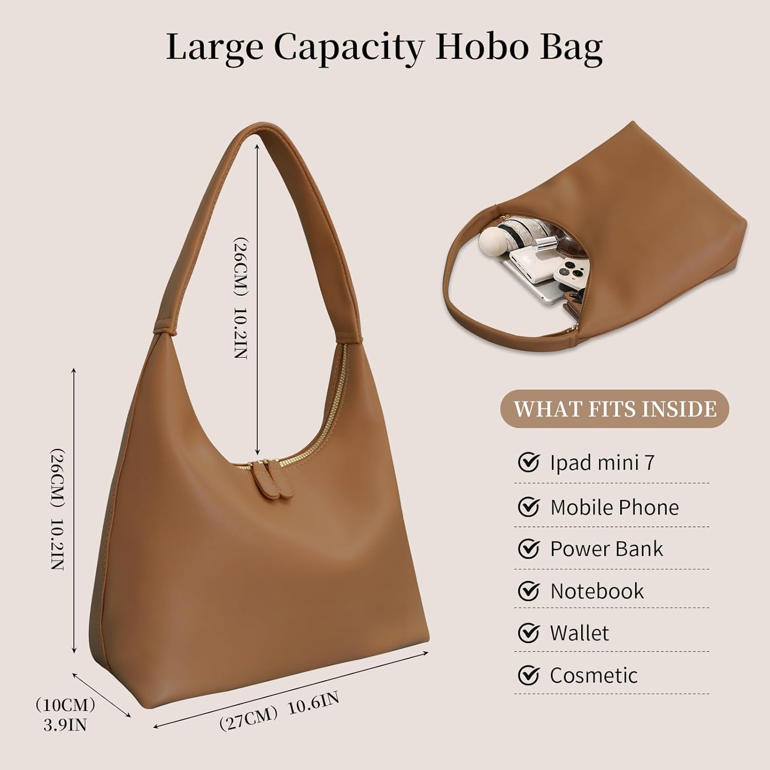 Leather Hobo Bag Small Shoulder Purses for Women Slouchy Tote Handbag Vegan Leather Crescent Bag - Image 4