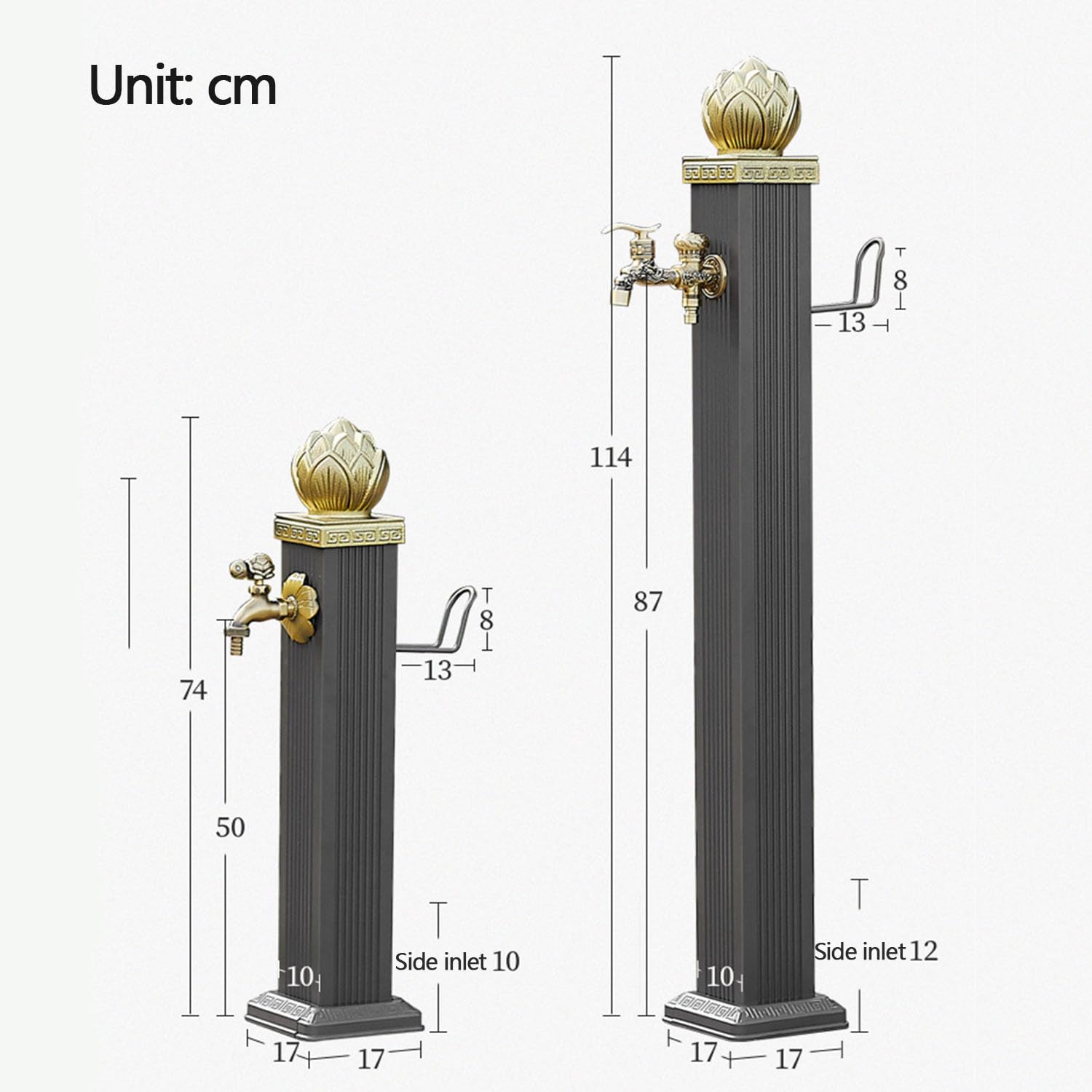 74/114cm Colonna d'Acqua Verticale da Giardino, Colonna d'Acqua in Acciaio Inossidabile 304 con Rubinetto e Gancio, per Giardino Esterno, Fontana di Irrigazione