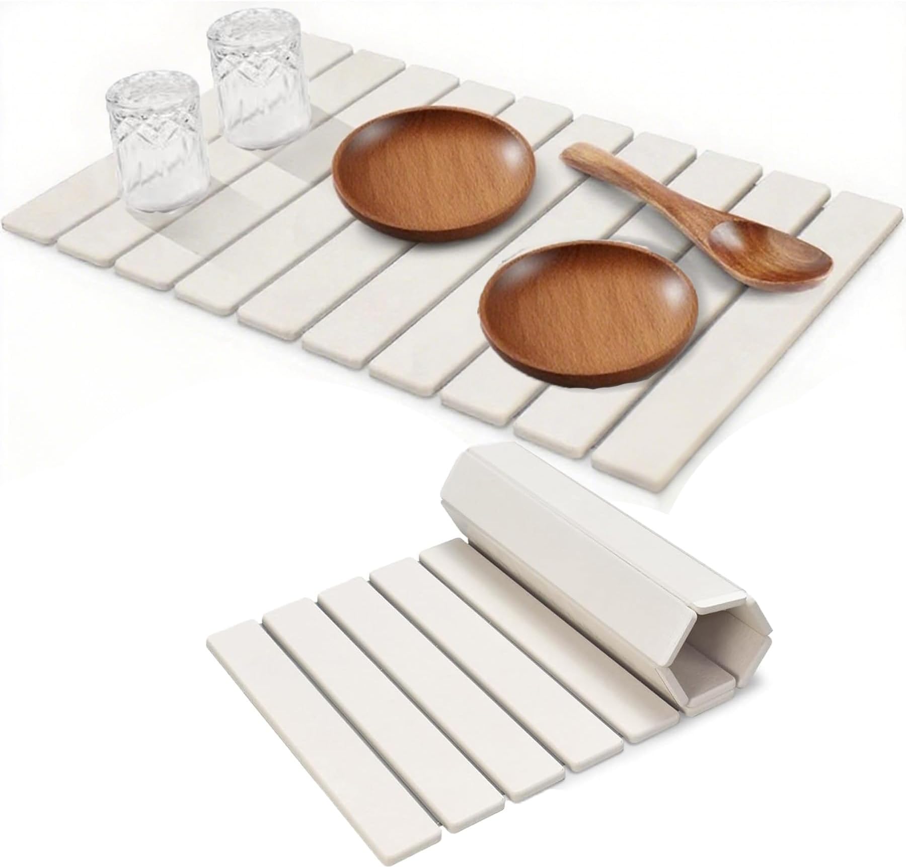 Kitchen Mat Stone Dish Drying Mat,Big Size 24"L×16"W Square Foldable Fast Dry Super Absorbent Diatomaceous Earth Mats Ideal for kitchen countertops, plates, cups, chopsticks and cutlery.