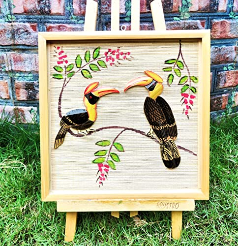 Image of Vinca Art 3D Handicrafts Painting - Hornbill Wildlife Art, Bamboo Wood Wall Decor, Birdlovers Gift, 12 x 12 Inches