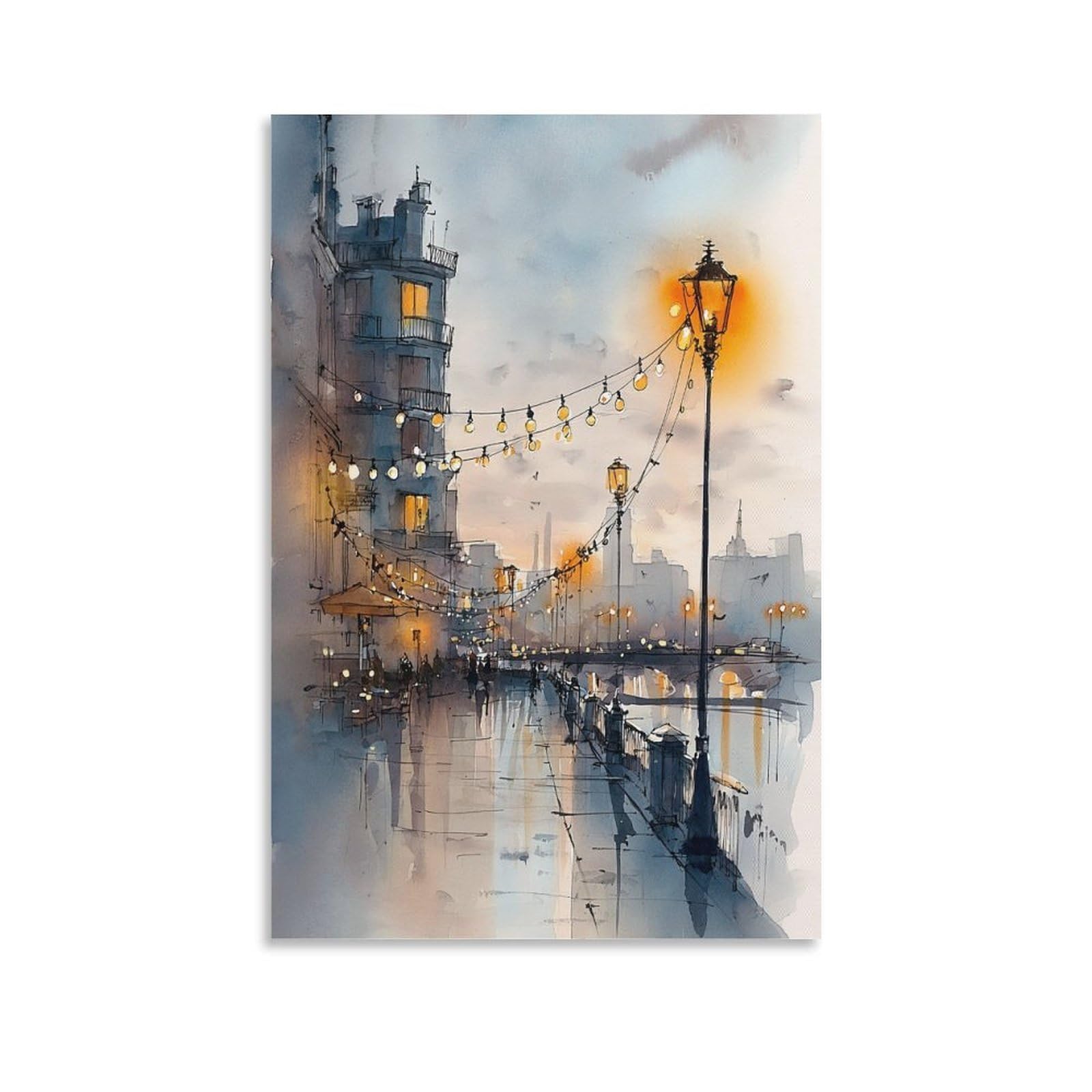 Cnaheiz Unframe-Style Retro Seattle Watercolor Painting Trendy Washington Wall 20X30inch(50X75cm) Vintage Watercolor Canvas Art